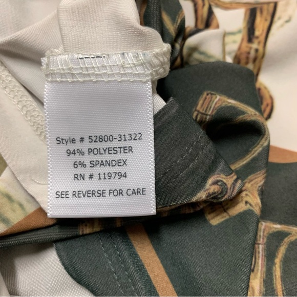 One World Green Blouse Top 3/4 Sleeve Women's Size L Horse Bit Print - Picture 8 of 9